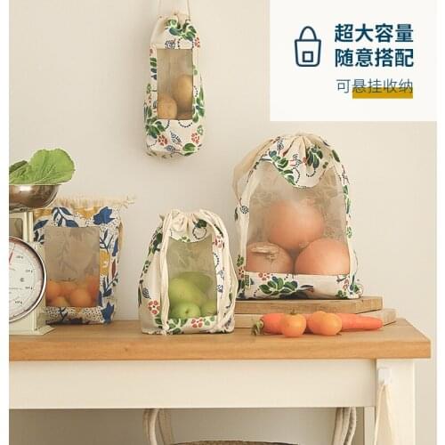 Translucent Net Pocket Hanging Bag Kitchen Red Bean Soybean Pepper Garlic Potato Storage Cloth Bag Outing Fruit Storage