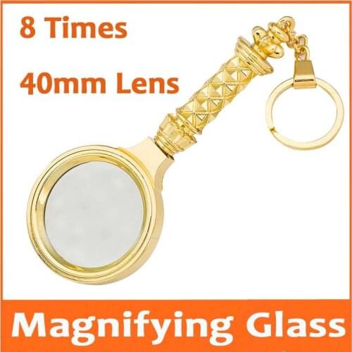 8X 40mm Lens Golden Handheld Metal Reading Magnifying Glass Pocket Magnifier Birthday Gift Loupe 8 Times Reading Glass for Child