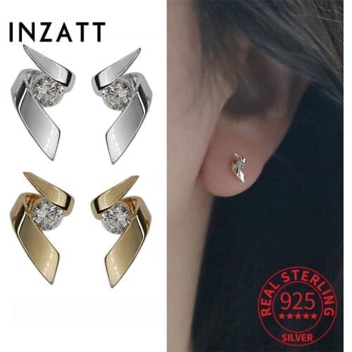 INZATT Real 925 Sterling Silver Spin Round Zircon Stud Earrings For Women Punk Fine Jewelry Minimalist Accessories Drop Shipping