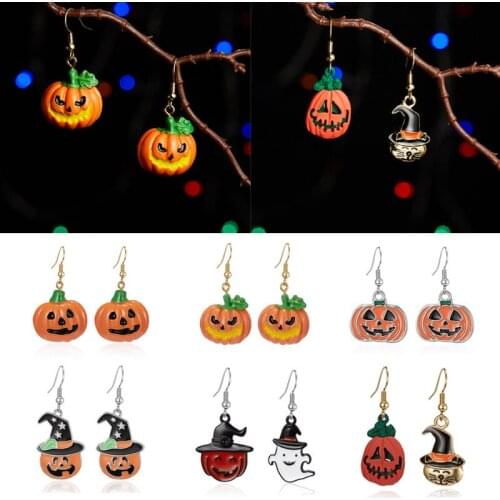 Halloween Earrings Funny Pumpkin Ghost Asymmetrical Enamel Ear Hook Earrings Wholesale for Women Jewelry