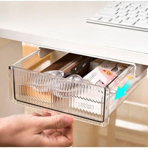 Under Table Drawer Hidden Storage Box Self Adhesive Pen Pencil Tray Holder Desk Office Stationery Sundries Organizer
