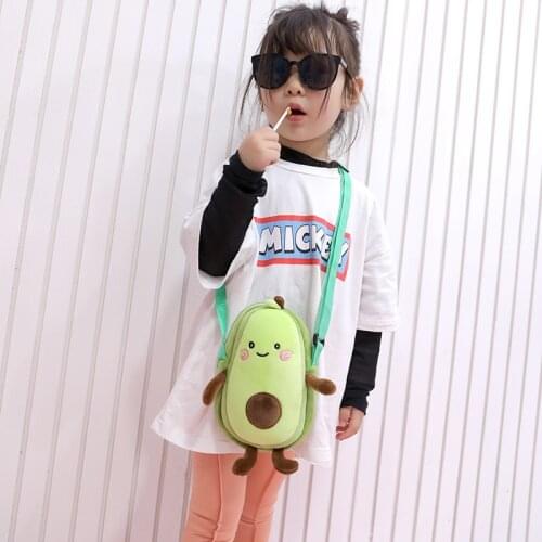 Kawaii Women Shoulder Bag Avocado Diagonal Bag Plush Toy Doll Cartoon Fruit Zipper Crossbody Bag For Children Gift Christmas