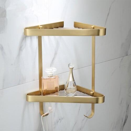 Corner Shelf Brass Bathroom Shower Rack Brushed Gold Bath Shower Shelf Bath Shower Caddy Rack Holder Wall Mounted Bathroom shelf