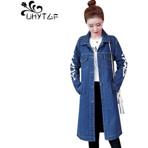 UHYTGF 5XL plus size jackets female fashion spring autumn denim windbreaker jacket Korean loose casual womens jeans jacket 130