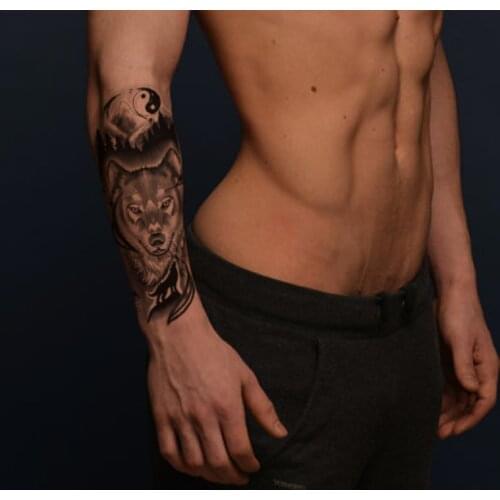 Mountain Forest Waterproof Temporary Tattoo Sticker Black Wolf Animal Tai Chi Fake Tattoos Flash Tatoos Arm Body Art Women Men