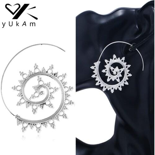 YUKAM Punk Jewelry Spiral Piercing Earrings for Women Whirlpool Gear Earrings Creole Silver Color Swirl Hoop Earring Accessories