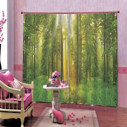 Custom Green Forest Sunrise Sunset Natural Scenery Curtain For Living Room Bedroom Photo Printing Blackout Drapes Indoor Decor