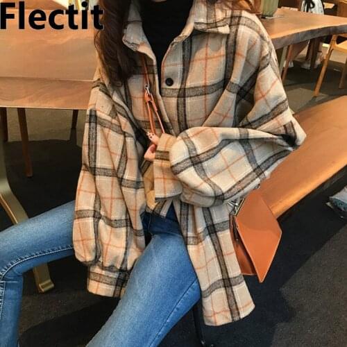 Flectit Plaid Shirt Jacket Women Shacket Long Sleeve Button-up Collared Oversize Flannel Shirt Casual Outfit