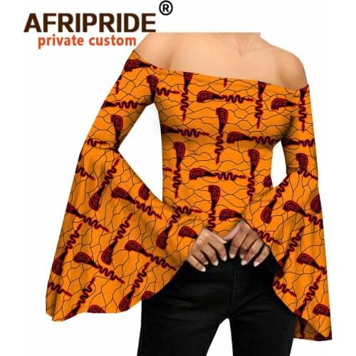 2020 spring african casual shirt for women AFRIPRIDE tailor made full flare sleeves slash neck women batik cotton shirt A1822005