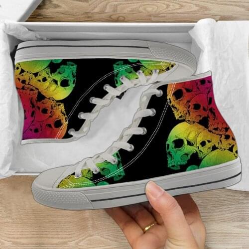INSTANTARTS Womens High Top Canvas Shoes Gradient Punk Skull Brand Design Female Lace Up Vulcanized Sneakers Zapatillas Mujer