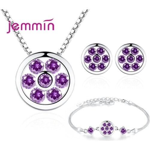 Korean 925 Sterling Silver Jewelry Sets For Women Pendant Necklaces Stud Earring Bracelets Set Fashion Cubic Zirconia Jewelry