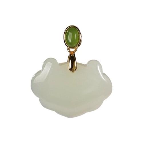 S925 sterling silver gold plated Hetian jade green jade personality retro Ruyi temperament short necklace for ladies pendant