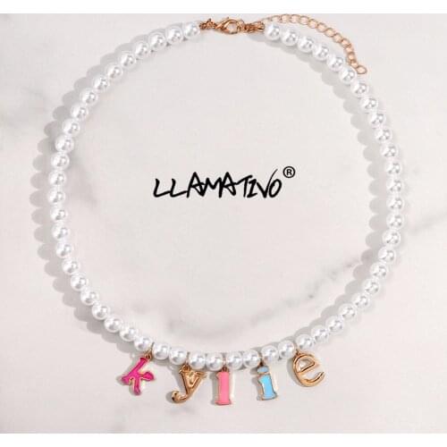 Fashion Imitation Pearl Beaded Colorful Letter Pendant Necklace For Women Girls Bohemia Beads Choker Necklaces New Jewelry Gift