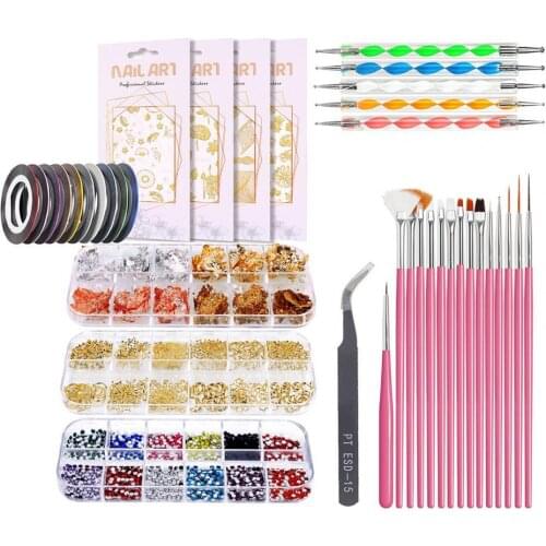 1Set Nail Pen Kits Tweezer Acrylic Nail Art Sequins Stickers Drawing Liner Glitter Set for Women Manicure DIY
