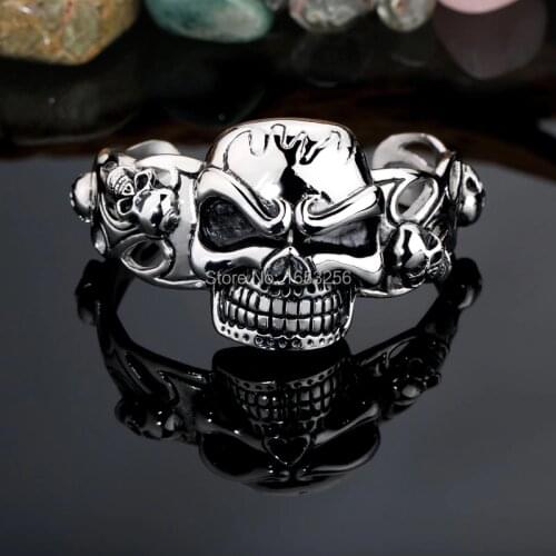 100g Weight Heavy Gothic Stainless Steel Mens Skull Head Cuff Bangle Bracelet Biker Jewelry 2.67
