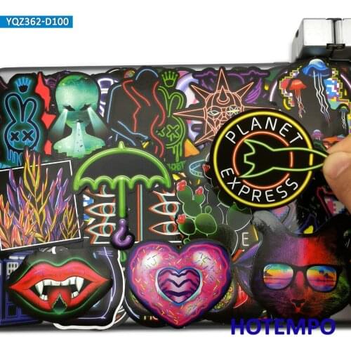 100pcs Retro Fashion Mixed Neon Light Style Waterproof Decals Stickers Pack for DIY Phone Laptop Luggage Skateboard Pad Case Car