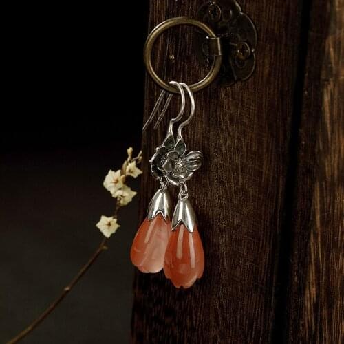 2019 Vintage Flower Agate Earrings For Women Fashion Female Elegant Female Natural Jade Drop Earrings Jewelry Factory Wholesale