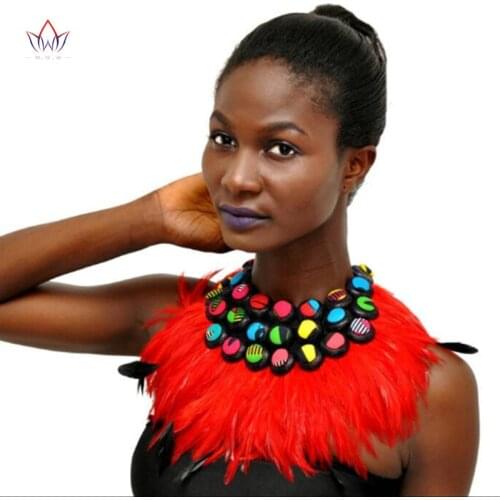 2020 Ankara African Multi Strand Color Button Necklaces & Feather Decoration For Women Choker Statement Necklace For Gift SP025