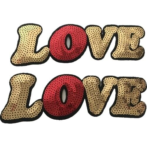 4pcs Gold LOVE Sequined Patches For Clothing Iron On Patches Clothes 21.5*7cm DIY Sequins Stickers Sewing Paste Decoration
