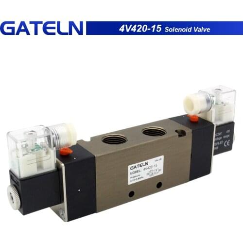 4V420-15 Pneumatic Flow Adjust Solenoid Valve 5 Way 2 Position Electric Magnetic Valve DC24V DC12V AC110 AC220V with fittings