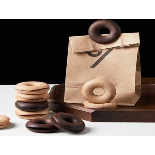 5Pcs Creative Nordic Style Wooden Food Sealing Clips Sweet Buns Circle Shaped Snack Coffee Tea Bag Moisture-Proof Sealer Clamp