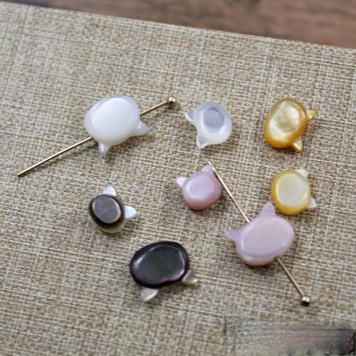 5pcs Natural Freshwater Shell Beads Carved Animal Kitten Loose Beads Ladies Necklace Bracelet Earrings Jewelry Accessories