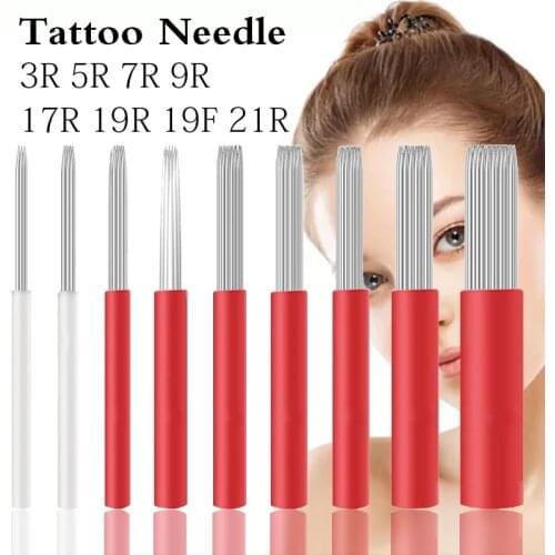50Pcs Microblading Shading Needles 3/5/7/9/17/19/21 Needles Permanent Makeup Eyebrow Tattoo Needles Pen Brows Embroidery Pins