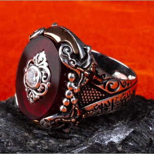 925 Sterling Silver Sword Model Zircon Stone Silver Mens Ring with Arabic Tawhid Exclusive Ring For Men with Zirconia