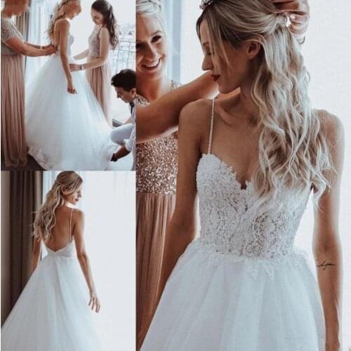 ANGELSBRIDEP Sweetheart Wedding Dress Vestido De Noiva Sexy Backless Applique Spaghetti Straps Bride Dress Plus Size