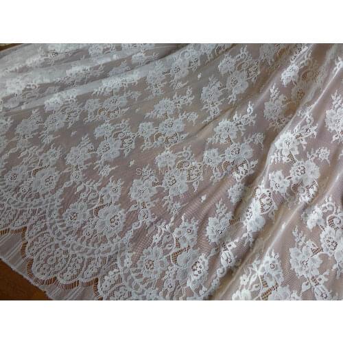 Free Shipping Exquisite chantilly lace fabric in white for bridal gown, cocktail dress, mantilla, wedding table runner