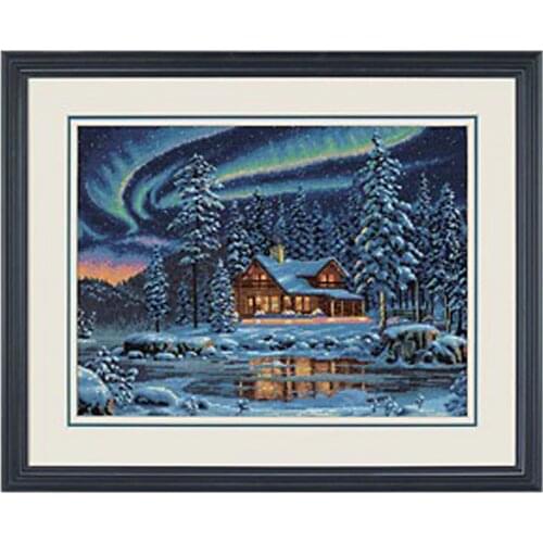 FREE delivery Top Quality popular counted cross stitch kit Aurora Cabin House Cottage North Pole Lake River dim 35212