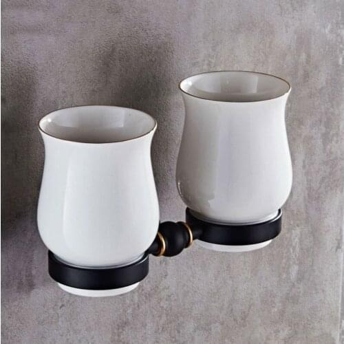Black/White Bathroom Accessories Cup Holders Double Metal Cup Tumbler Holder Toothbrush Glass Cup Holder