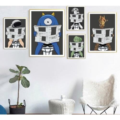 Dalmatian Dog Giraffe Astronaut Toilet Paper Wall Art Canvas Painting Nordic Posters And Prints Wall Pictures For Bathroom Decor