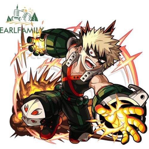 EARLFAMILY 13cm x 11.7cm Cartoon Auto Car Sticker for Bakugou My Hero Academia Cool Decal Waterproof Anime Car Accessories