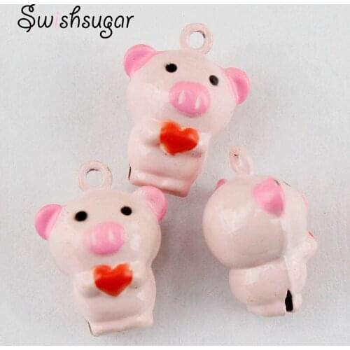 Enamel Copper Craft Little Pig Bell Festival Party Pets Hanging Necklace Charms Pendant