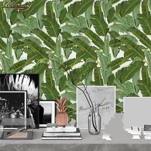 Beibehang Custom photo wallpaper large mural wall stickers fresh natural green tropical rainforest hand-painted banana leaves