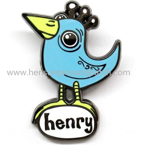 Customized black metal hard enamel lapel pin bird badge