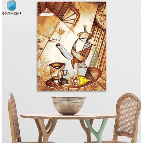 Modular painting Lemon and coffee digital paint by numbers abstract oil painting diy digital painting modern home decor