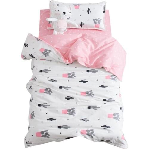 3Pcs Princess Cotton Crib Bed Linen Kit Cartoon Baby Bedding Set Includes Pillowcase Bed Sheet Duvet Cover Without Filler