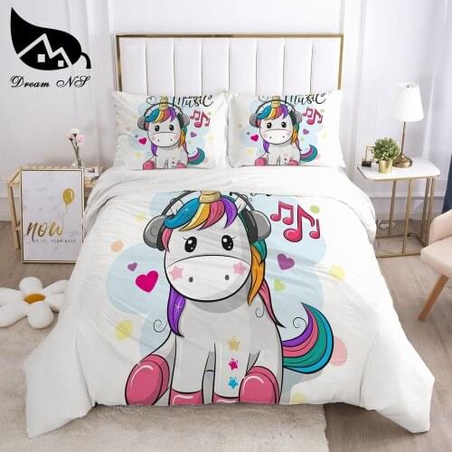 Dream NS Unicorn White Bedding set King Queen Bedding Home Textiles Set Bedclothes rainbow horse duvet cover set juego de cama