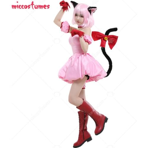 Tokyo Mew Mew Ichigo Momomiya Mew Ichigo Transformed Short Pink Dress Cosplay Costume with Cat Ears and Tail