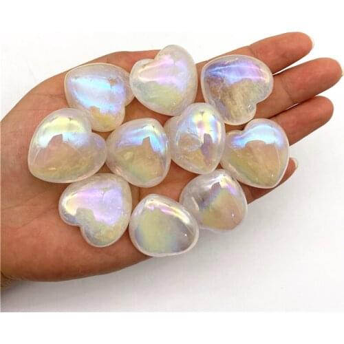Beautiful 1PC Electroplate Aura Natural White Crystal Heart Shaped Mineral Quartz Raw Healing Stone Rock Natural Quartz Crystal