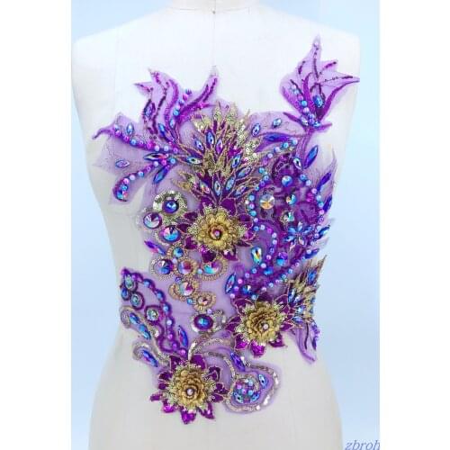 3d beaded rhinestones lace applique hot drilling flower patch for clothing parches bordados termoadhesivos parches para la ropa