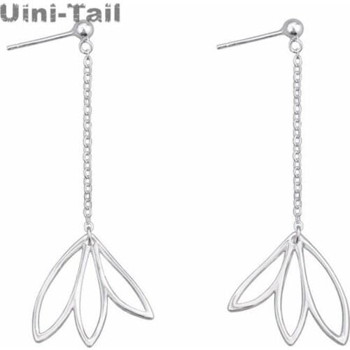 Uini-Tail hot new 925 sterling silver wild models hollow three-leaf earrings long tassel sweet flowers hypoallergenic jewelry