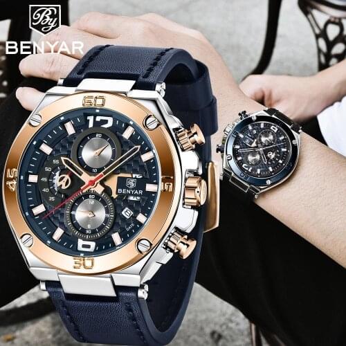 2021 New Fashion Mens Watch Leather Strap Top Brand Luxury Sports Chronograph Quartz Watch Men Relogio Masculino