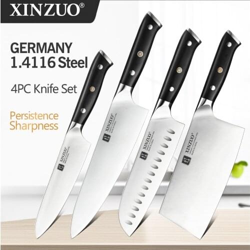 XINZUO Kitchen 4pcs Stainless Steel Knives Set Chef Cleaver Utility Santoku Knives Japanese Style Cooking Tools Ebony Handle