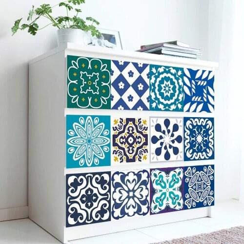 Moroccan Style Ethnic Floral Tiles Wall Sticker Kitchen Bathroom Wardrobe Waist Line Home Decor Waterproof Vinyl Art Wall Decals