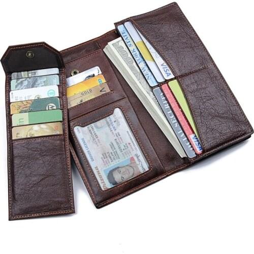 New Men Wax Leather Long Wallet Small Money Purses Multi Card Wallets Thin Wallet With Coin Bag
