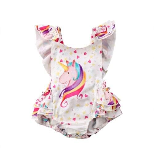 Adorable Newborn Baby Girls Unicorn Backless Seeveless Bodysuits Outfits Set Clothes Size 0-3T