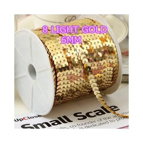 100 Yards 6mm Round Sequins Trim, Sold per Packet of 1 Roll(100 Yards)-8 Light Gold Confetti